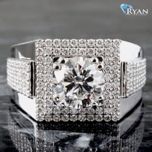 4.46ctw Round Brilliant Solitaire Center with Double Square Halo Ring