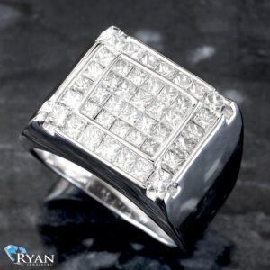 2.50CTW Natural Princess Cut Invisible Men's Ring