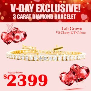 3 Carat Lab Grown Diamond Tennis Bracelet 14K