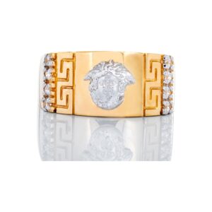 Medusa Head CZ Top Concaved Sides with Greek Key Ring