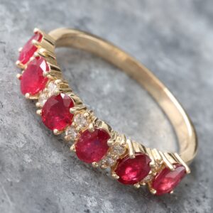 1.35ctw Alternating Six Oval Ruby with Vertical Double Round Diamond Earth Mined Ring