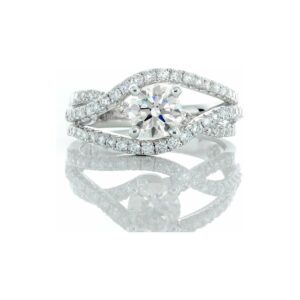 1.34CTW Natural Round Solitaire with Three Open Cross Over Wave Design Shoulder Ring