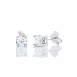 0.40ctw Round Brilliant Solitaire Studs Square 4 Claw Block Setting 14k White Gold