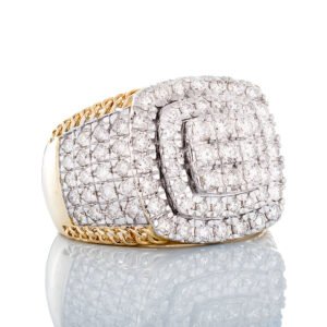 2.00ctw Lab Diamond Square Top Double Halo and Cuban Link Shoulders Ring