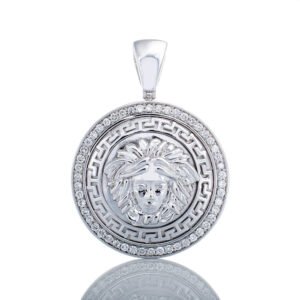 1.15ctw Medusa Greek Key & Diamond Round Medallion Pendant