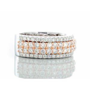 1.85ctw Four Row Diamond Band with Raised Two Row Center 10k White & Rose Gold