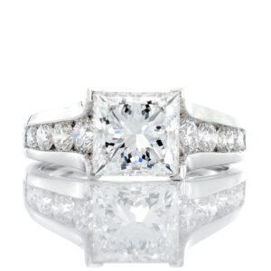 2.75ctw Princess Cut Lab Created Center with Graduated Chanel Set Round Diamonds Shoulders