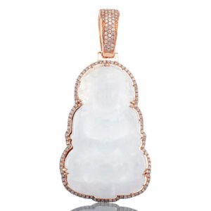 1.05ctw Natural White Jade Praying Lady Buddha with Diamond Frame 10k Rose Gold
