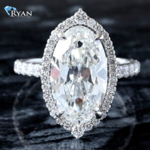 5.97ctw Old European Moval Cut Solitaire with Halo and Pave Diamond Shoulders