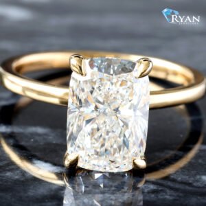 3.10ctw Elongated Cushion Solitaire with Hidden Halo and High Polished Shoulders