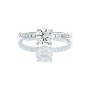 0.97ctw Round Brilliant Cut Solitaire with Pave Set Diamond Shoulders 18kt White Gold