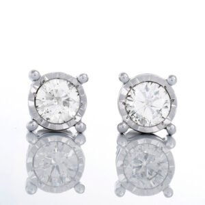 0.50ctw Illusion Set Diamond Solitaire Studs with Diamond Channel Set Basket 10k White Gold