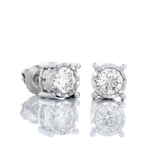 0.50ctw Illusion Set Diamond Solitaire Studs with Diamond Channel Set Basket 10k White Gold