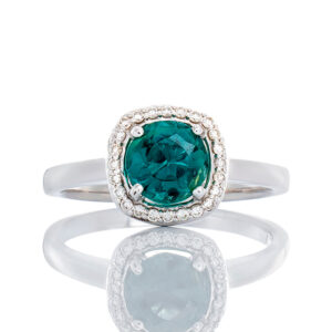 Green Spinel Center with Diamond Cushion Halo