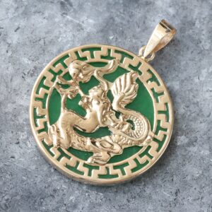 Gold Dragon on Flat Jade Disc Pendant