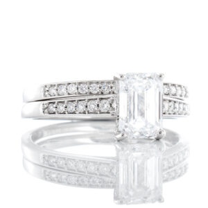 1.28ctw Bridal Set Emerald Solitaire Hidden Halo Pave Channel Set Shoulders