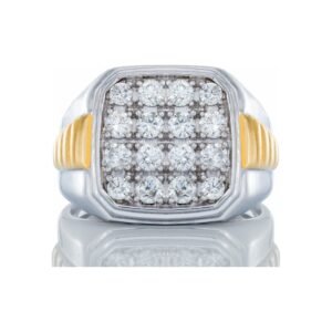 1.00ctw 16 Diamond Prong Set Forefront with Yellow Gold Raised Grooved Shoulders 10kt White & Yellow Gold