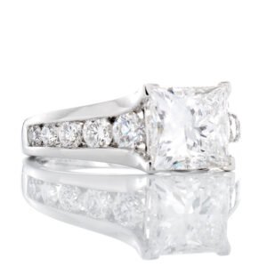 2.75ctw Princess Cut Lab Created Center with Graduated Chanel Set Round Diamonds Shoulders