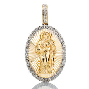 0.40ctw Oval Jesus Medallion with Diamond Border