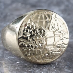 Round Globe / World Diamond Cut with High Polished Shoulders Ring