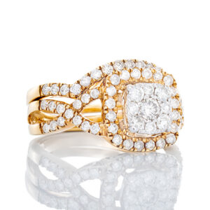 1.00CTW Natural Imperial Center Cushion Halo with Infinity Shoulders Bridal Set