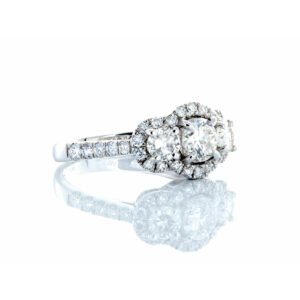 1.34ctw Past Present Future Three Diamond Ring with Halo 18k White Gold