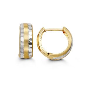 Brushed & Diamond Cut Two Tone Huggies Hoops