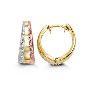 Tri Gold Tapered Huggies Hoops