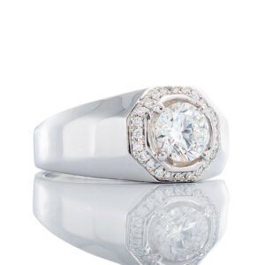 1.17ctw Lab Diamond Round Brilliant  Solitaire Center with Octagon Halo and High Polished Shoulders Ring