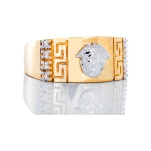 Medusa Head CZ Top Concaved Sides with Greek Key Ring