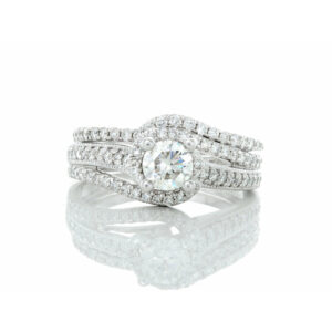 1.00CTW Natural Round Solitaire with Halo Diamond Pave Wrap Design, Bridal Set