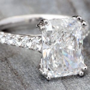 4.51ctw Radiant Cut Lab Created Solitaire with Natural Diamond Shoulders & Hidden Double Halo
