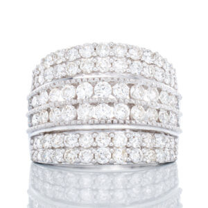 2.00ctw Wide Six Row Diamond Band with Beaded Edge Accents 10k Whtie Gold