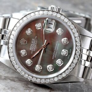 Rolex Datejust 31 Custom Black MOP Diamond Dial Custom Diamond Bezel Jubilee Bracelet Steel Watch