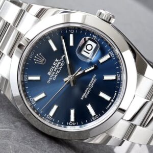 Brand New 2026 Rolex Datejust 41 Blue Stick Dial Oyster Bracelet Smooth Bezel Steel Watch