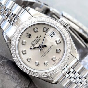 Rolex Datejust 26MM Custom Silver Diamond Dial Custom Diamond Bezel Jubilee Steel Bracelet Watch