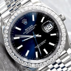 Rolex Datejust 41 Black Dial 3 Carat Custom Diamond Bezel Jubilee Bracelet Steel Watch