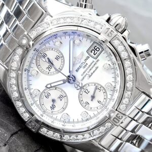 Breitling Chrono Cockpit Factory Diamond Pearl Dial and Factory Diamond Bezel Steel Watch