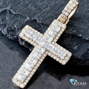 1.85 Carats Total Lab Grown Diamond Cross Pendant 10K Gold