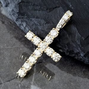 Lab Grown Diamond Prong Set Cross Pendant Yellow Gold 14K