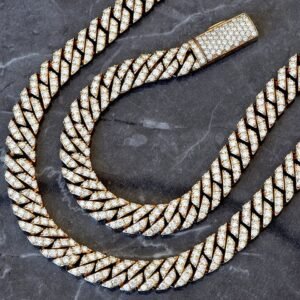 22.50 Carats Natural Diamond Square Edge Cuban Chain 9.50MM 23 Inches Yellow Gold 10K