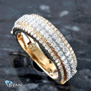 1.40 Carats Lab Grown Diamond Four Row Pave Band White and Yellow Gold 10K
