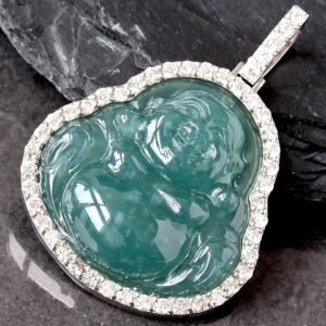 1.86 Carat Lab Grown Diamond VS Quality Natural Icy Jade Buddha Pendant White Gold 10K