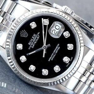 Rolex Datejust 36MM Custom Black Diamond Dial Fluted Bezel Jubilee Bracelet Steel Watch