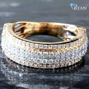 1.40 Carats Lab Grown Diamond Four Row Pave Band White and Yellow Gold 10K