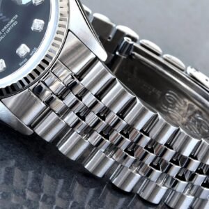 Rolex Datejust 36MM Custom Black Diamond Dial Fluted Bezel Jubilee Bracelet Steel Watch