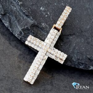 1.00 Carats Total Lab Grown Diamond Cross Pendant 10K Gold