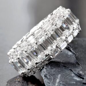 14.75 Carat Lab Diamond White Gold Emerald Eternity Ring