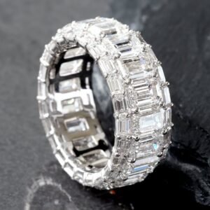 14.75 Carat Lab Diamond White Gold Emerald Eternity Ring