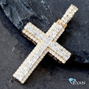 1.75 Carats Total Lab Grown Diamond Cross Pendant 10K Gold